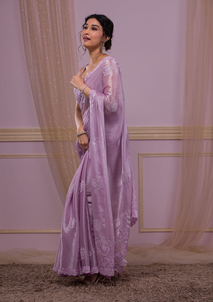 Lavender Stonework Shimmer Saree-Koskii