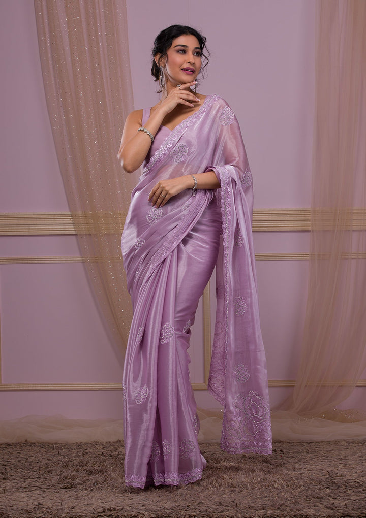 Lavender Stonework Shimmer Saree-Koskii