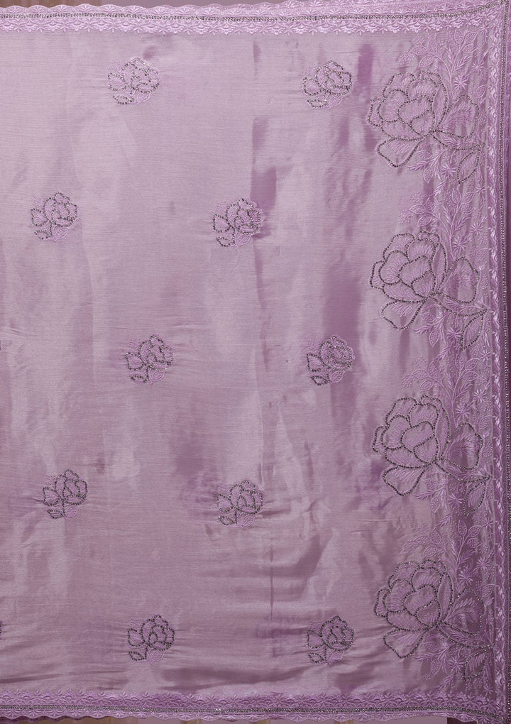 Lavender Stonework Shimmer Saree-Koskii