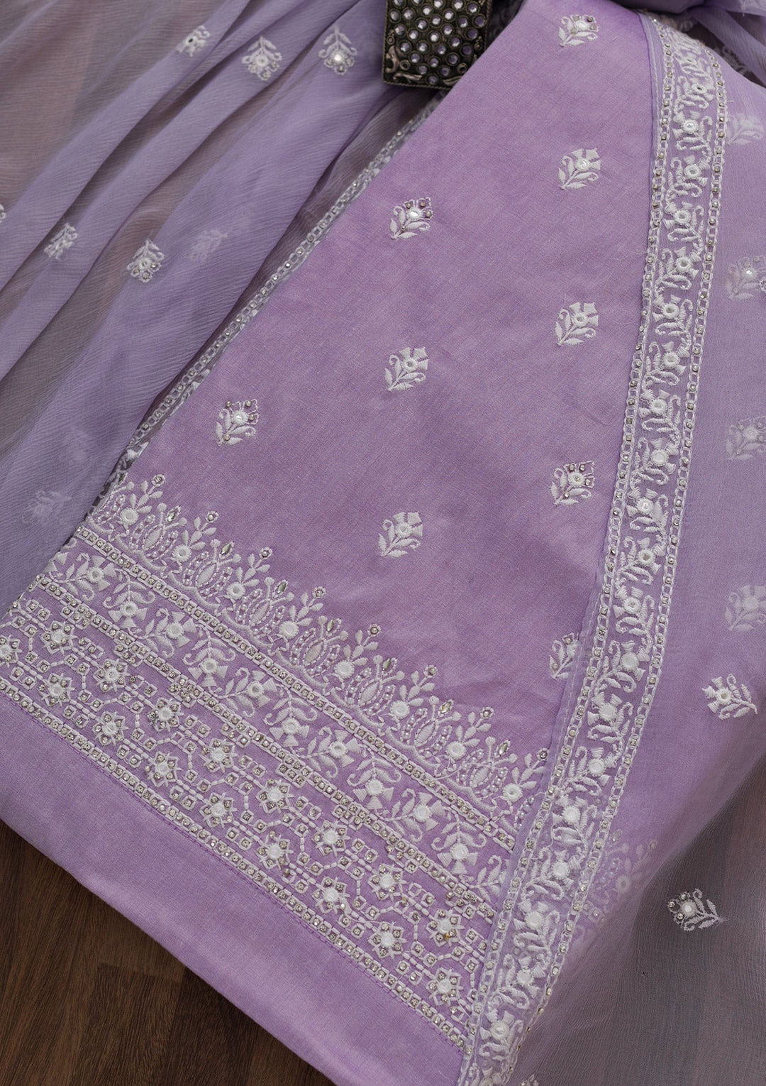 Lavender Stonework Cotton Unstitched Salwar Suit-Koskii