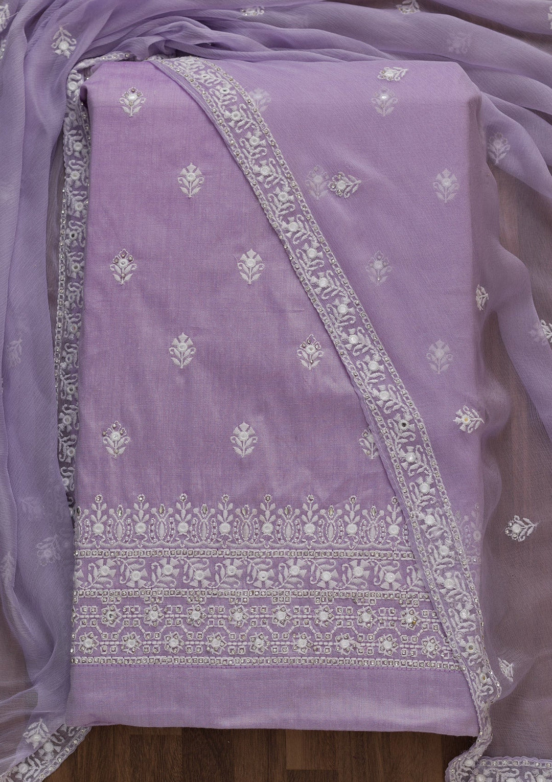 Lavender Stonework Cotton Unstitched Salwar Suit-Koskii