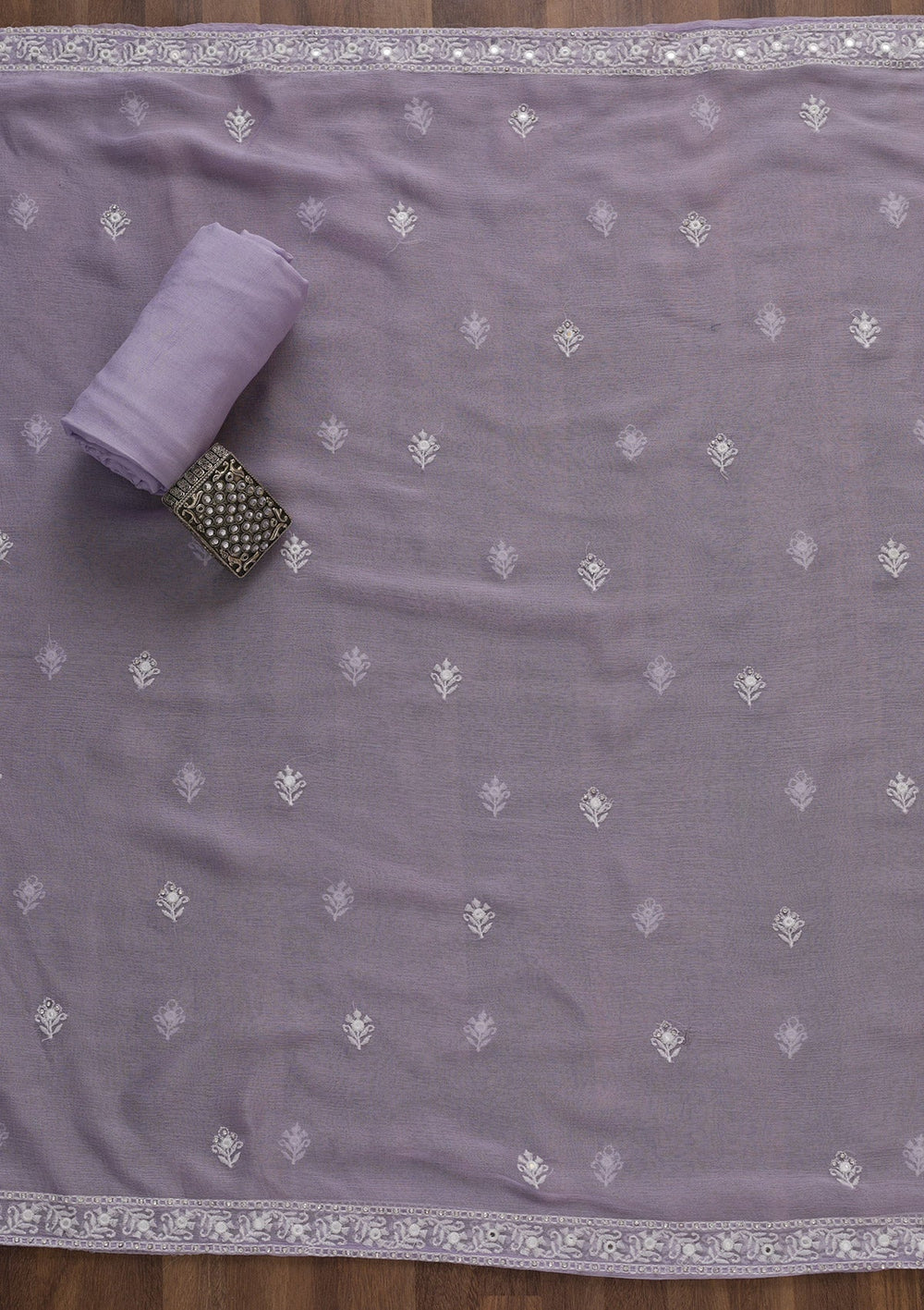 Lavender Stonework Cotton Unstitched Salwar Suit-Koskii