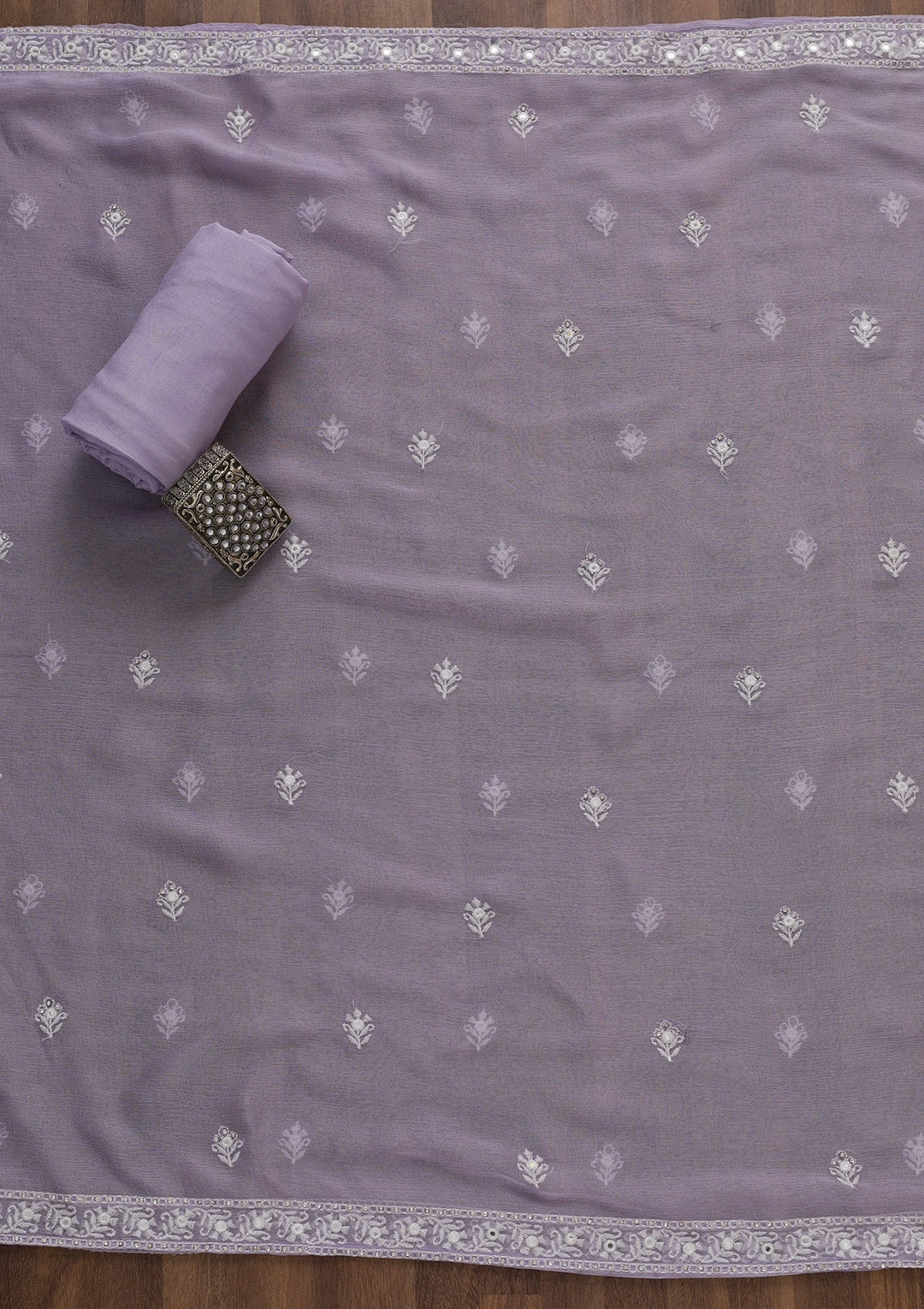 Lavender Stonework Cotton Unstitched Salwar Suit-Koskii