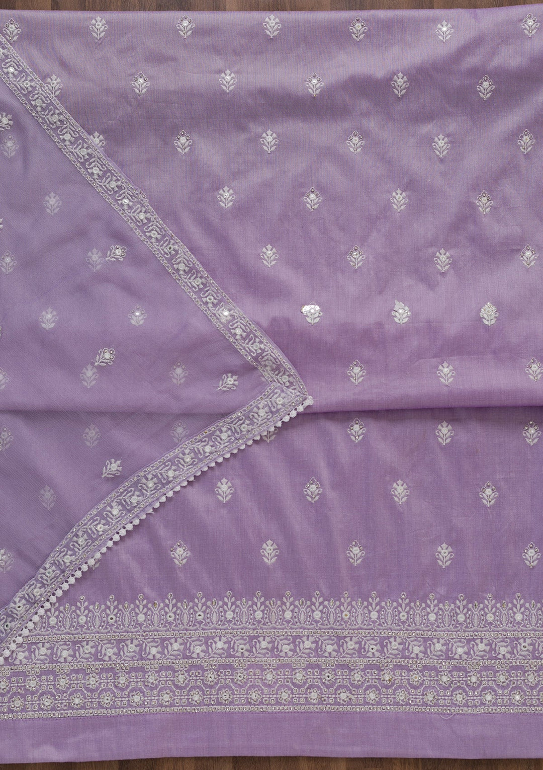 Lavender Stonework Cotton Unstitched Salwar Suit-Koskii