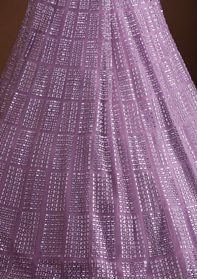 Lavender Stonework Net Readymade Lehenga-Koskii