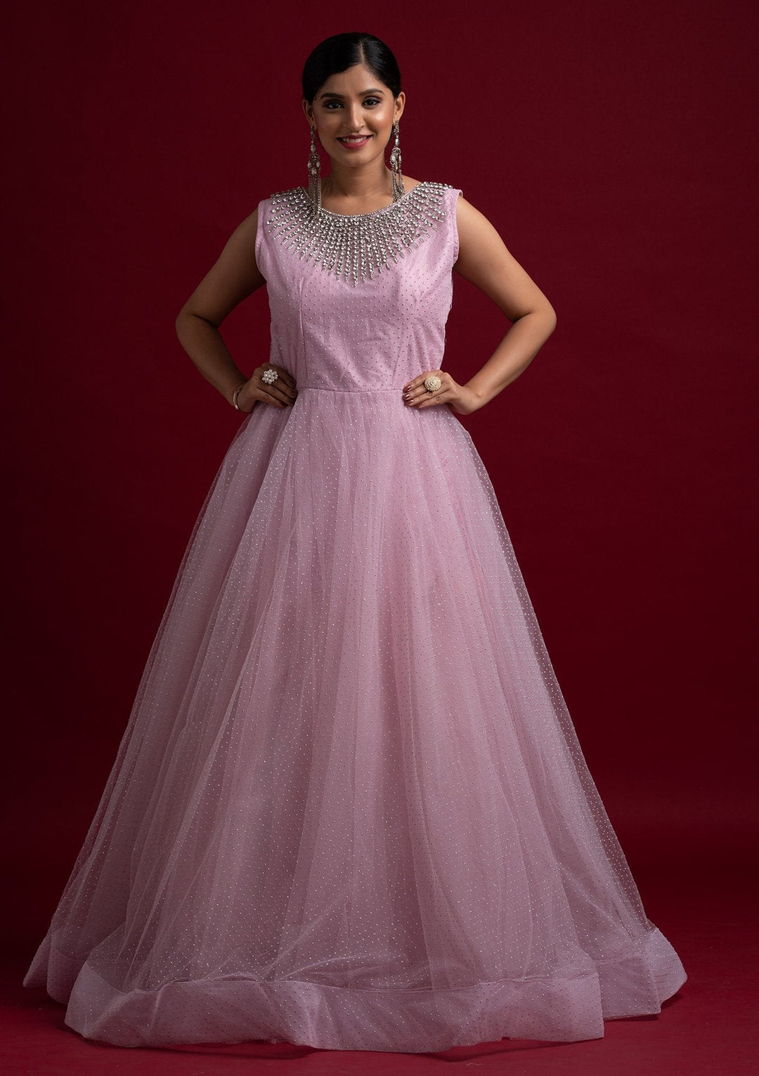 Lavender Stonework Net Designer Gown - koskii
