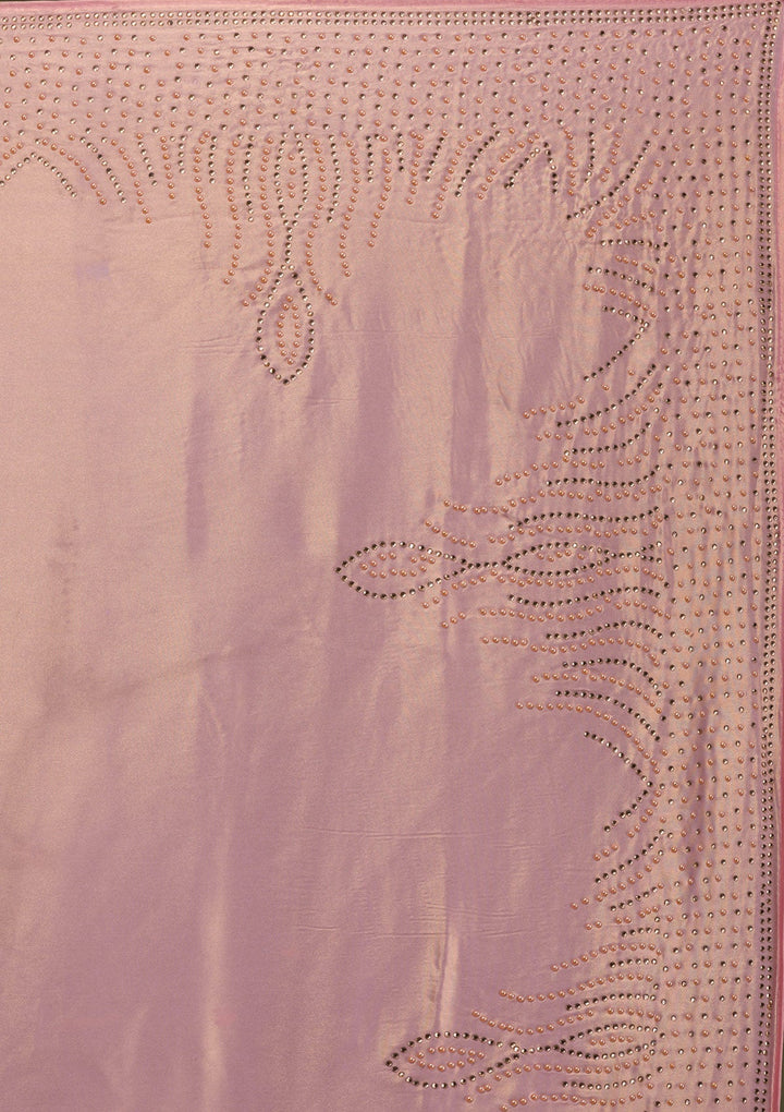 Onion Pink Stonework Satin Saree-Koskii