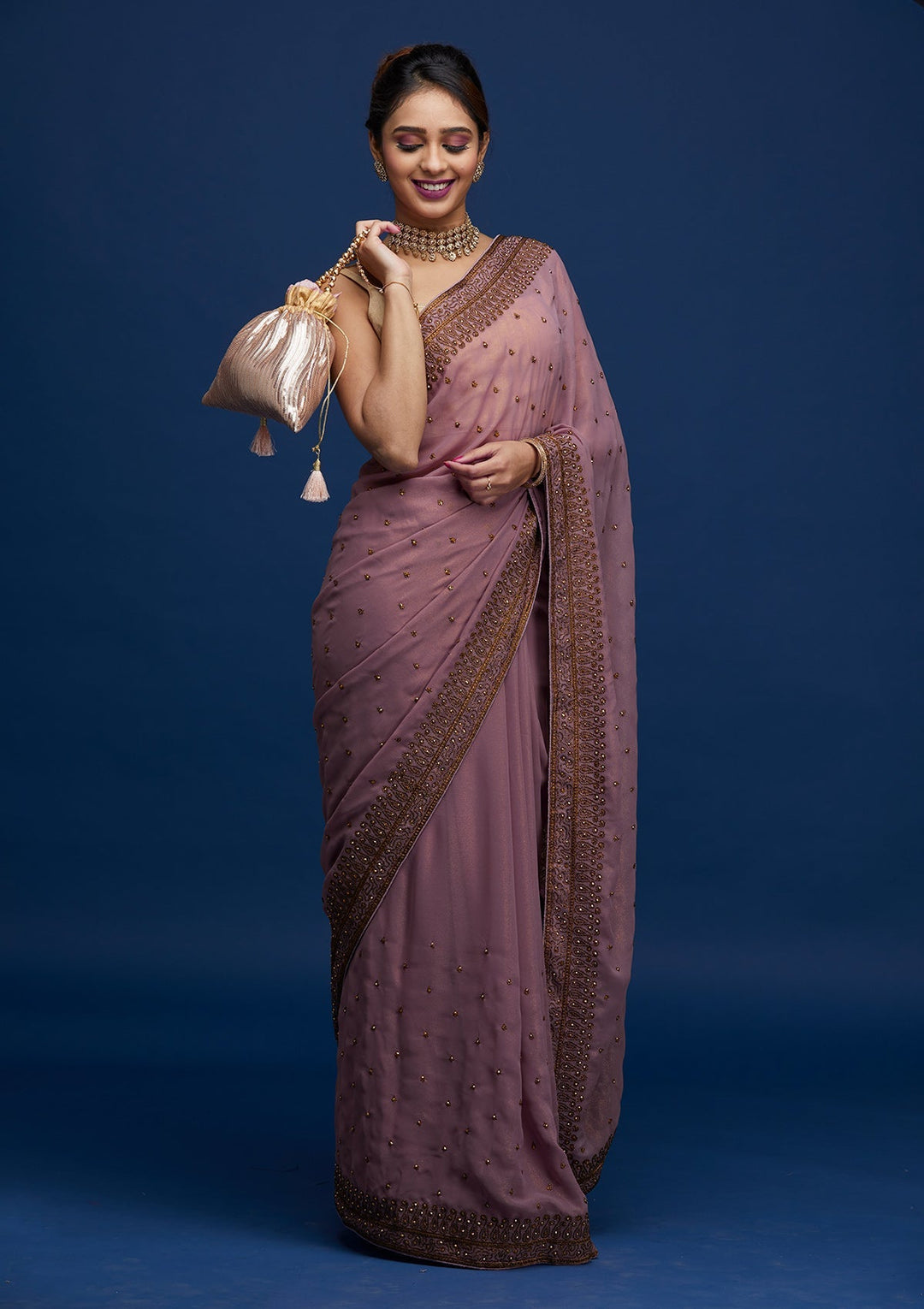 Lavender Stonework Shimmer Saree- Koskii