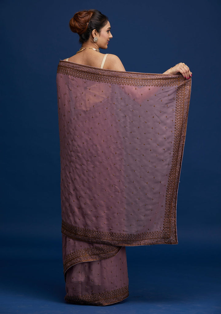 Lavender Stonework Shimmer Saree - Koskii