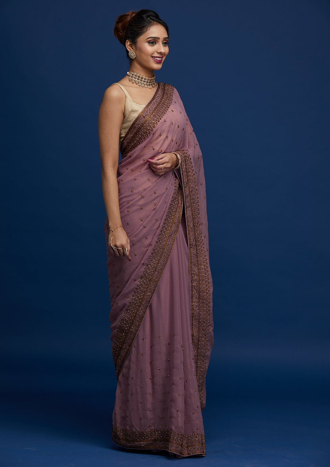 Lavender Stonework Shimmer Saree - Koskii