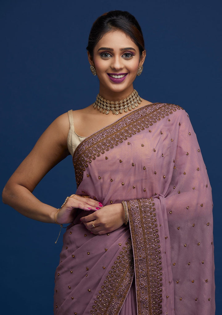 Lavender Stonework Shimmer Saree - Koskii