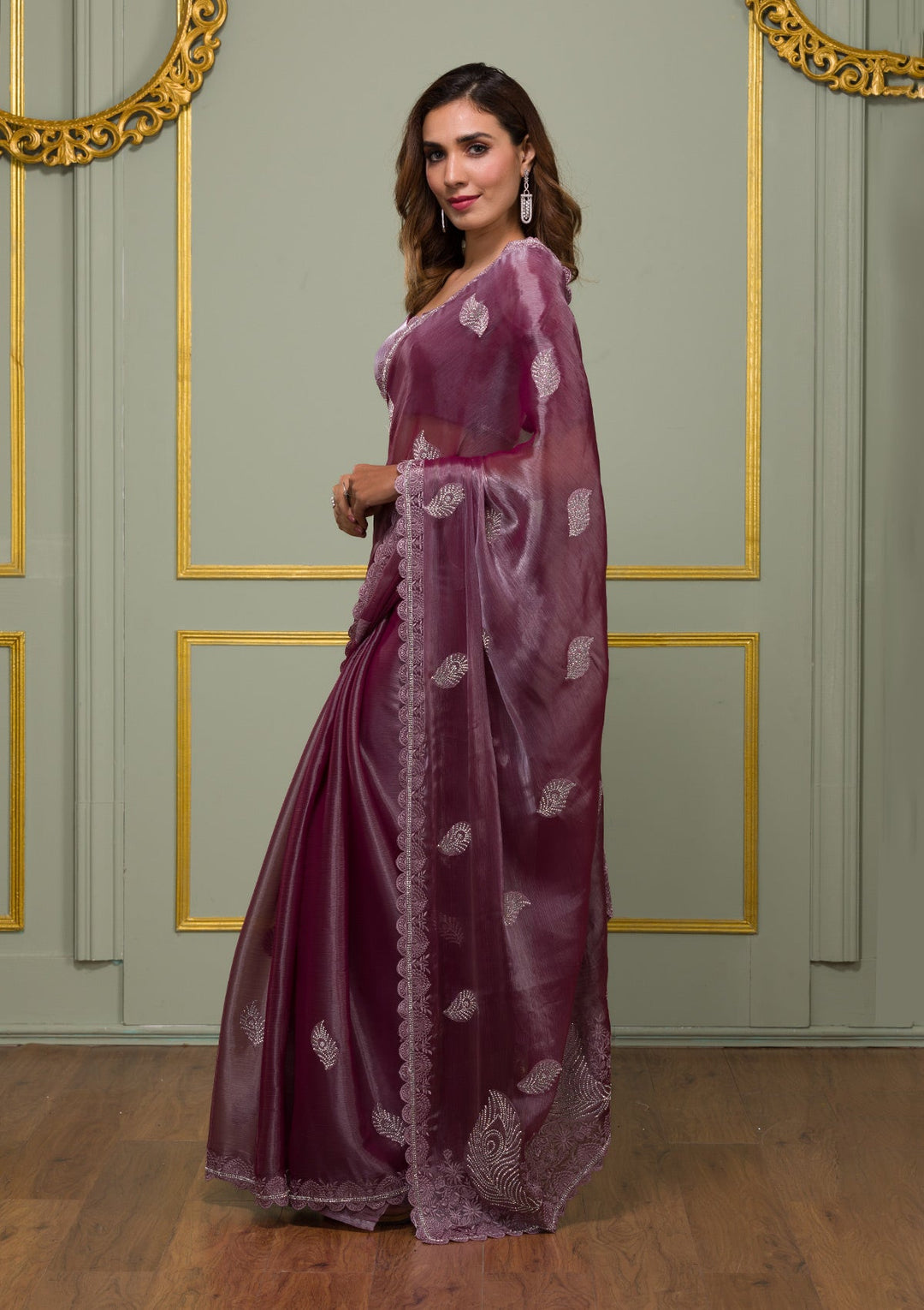 Lavender Stonework Tissue Saree-Koskii