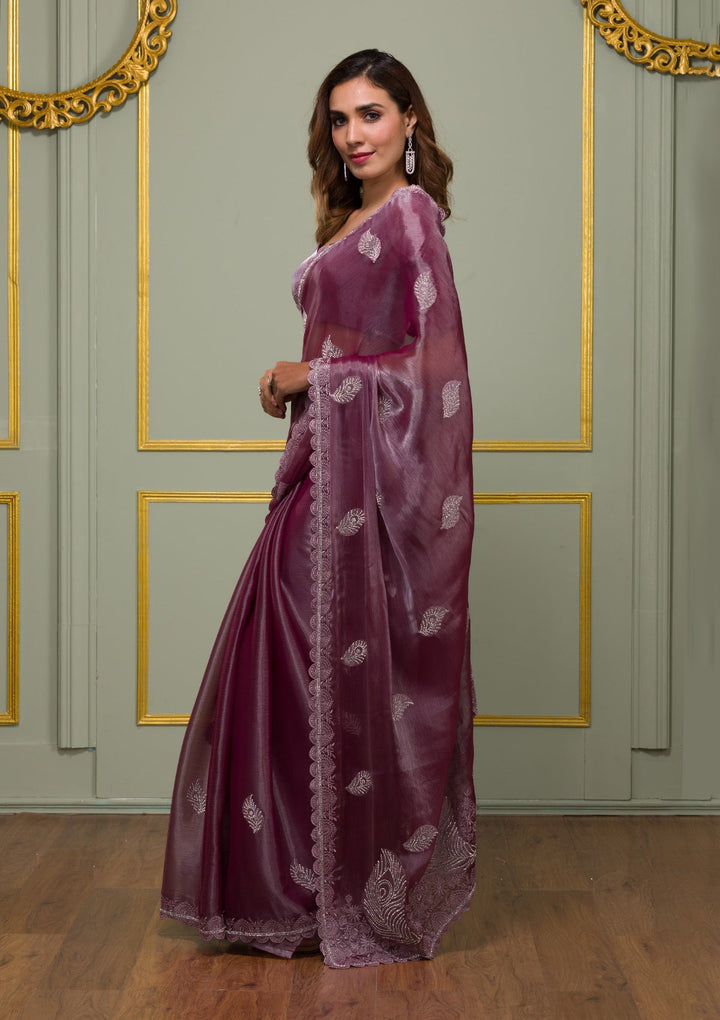 Lavender Stonework Tissue Saree-Koskii