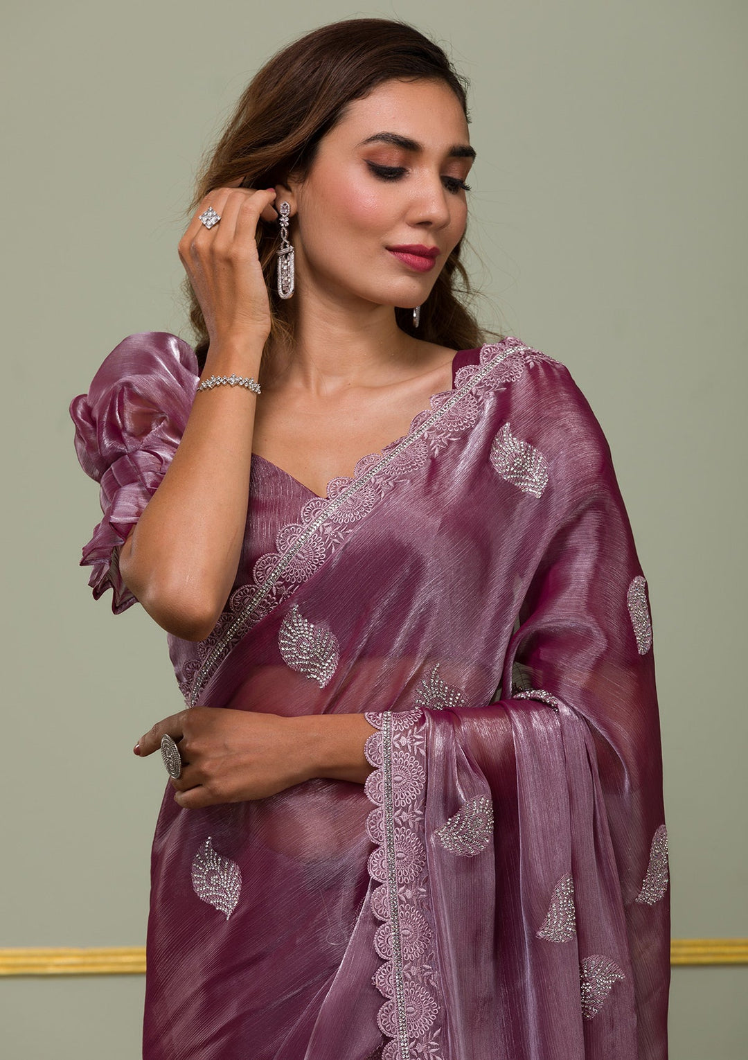 Lavender Stonework Tissue Saree-Koskii