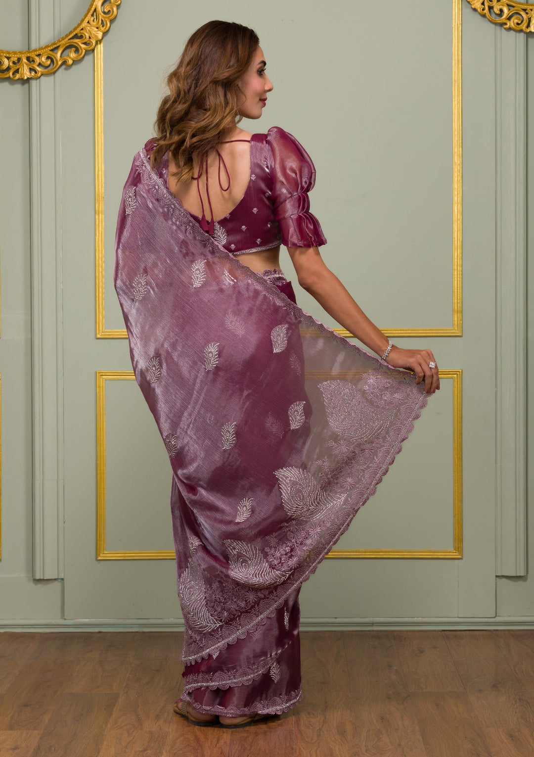 Lavender Stonework Tissue Saree-Koskii