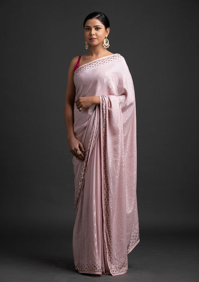 Lavender Swarovski Semi Crepe Designer Saree - koskii