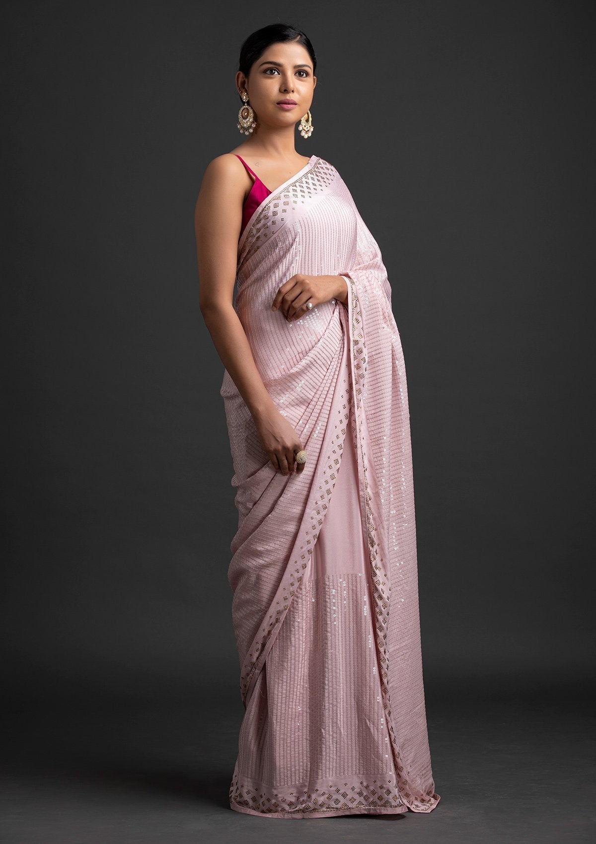 Lavender Swarovski Semi Crepe Designer Saree - koskii