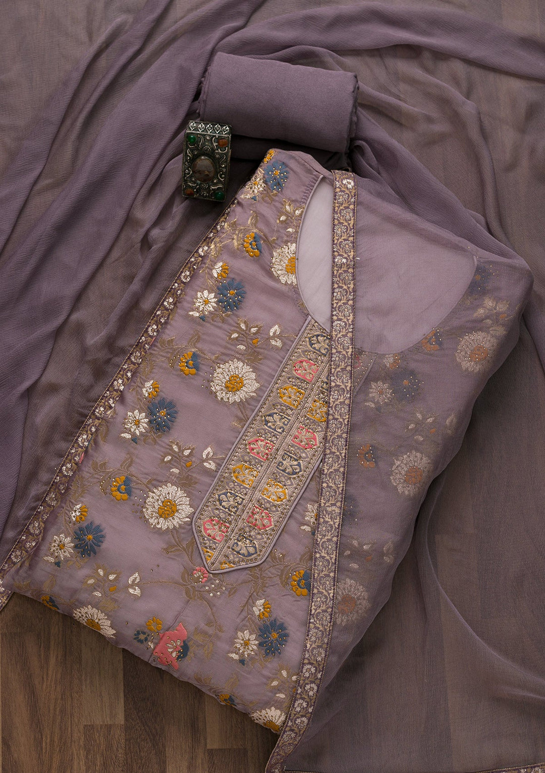 Lavender Tissue Swarovski Unstitched Salwar Suit-koskii