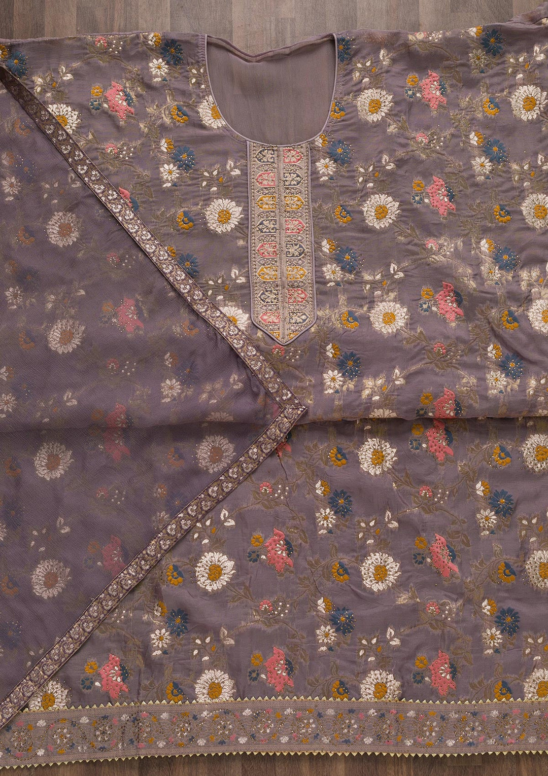 Lavender Tissue Swarovski Unstitched Salwar Suit-koskii