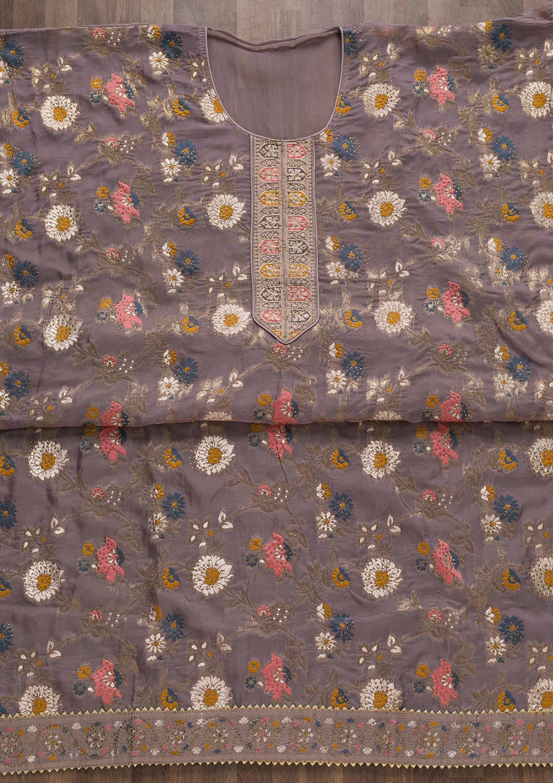 Lavender Tissue Swarovski Unstitched Salwar Suit-koskii