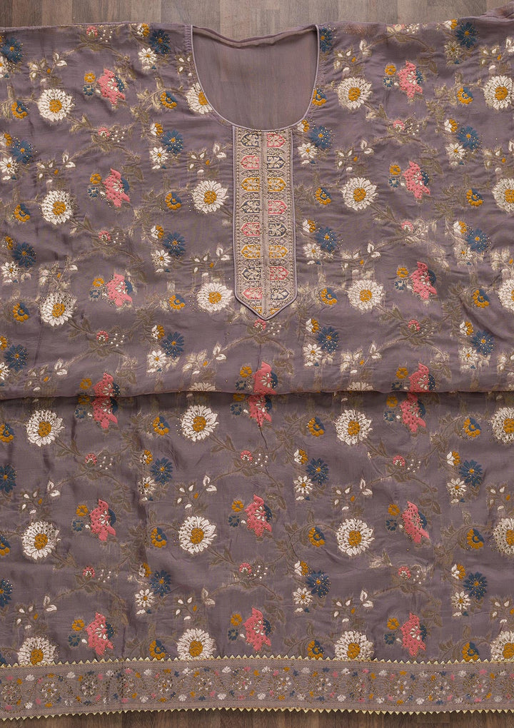 Lavender Tissue Swarovski Unstitched Salwar Suit-koskii