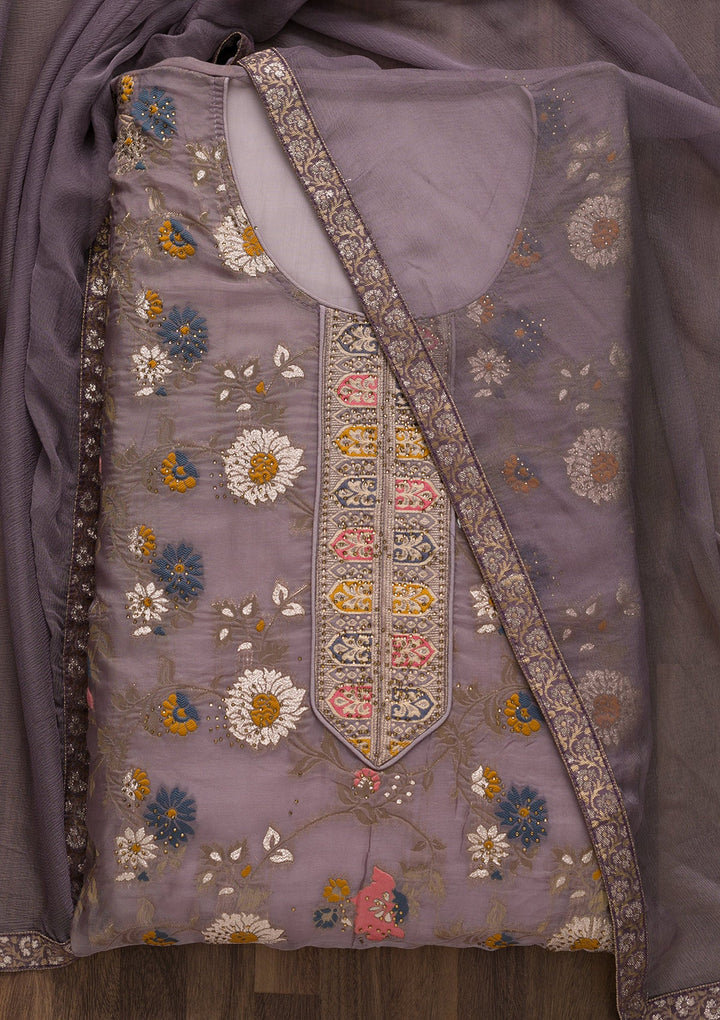 Lavender Tissue Swarovski Unstitched Salwar Suit-koskii