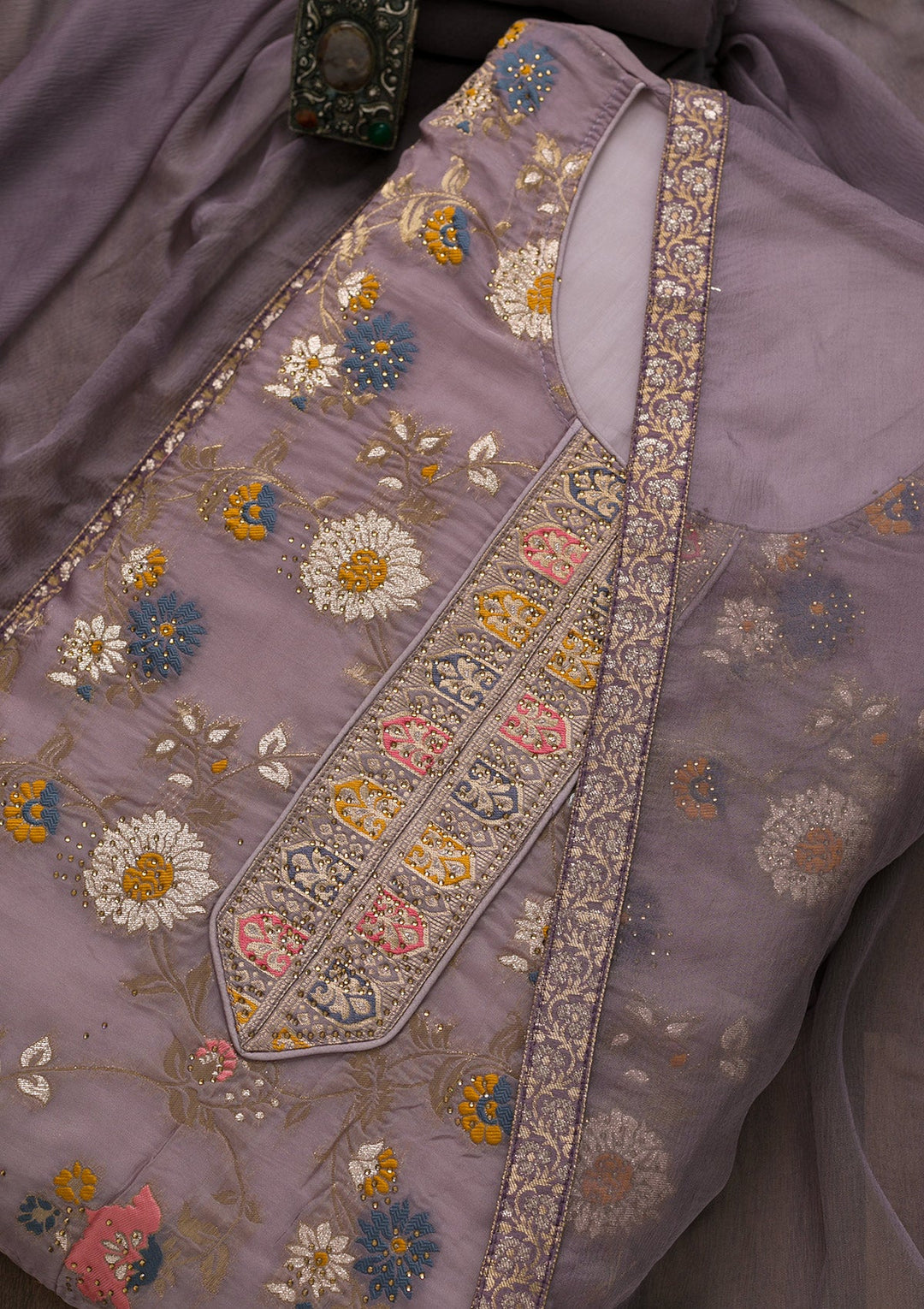 Lavender Tissue Swarovski Unstitched Salwar Suit-koskii