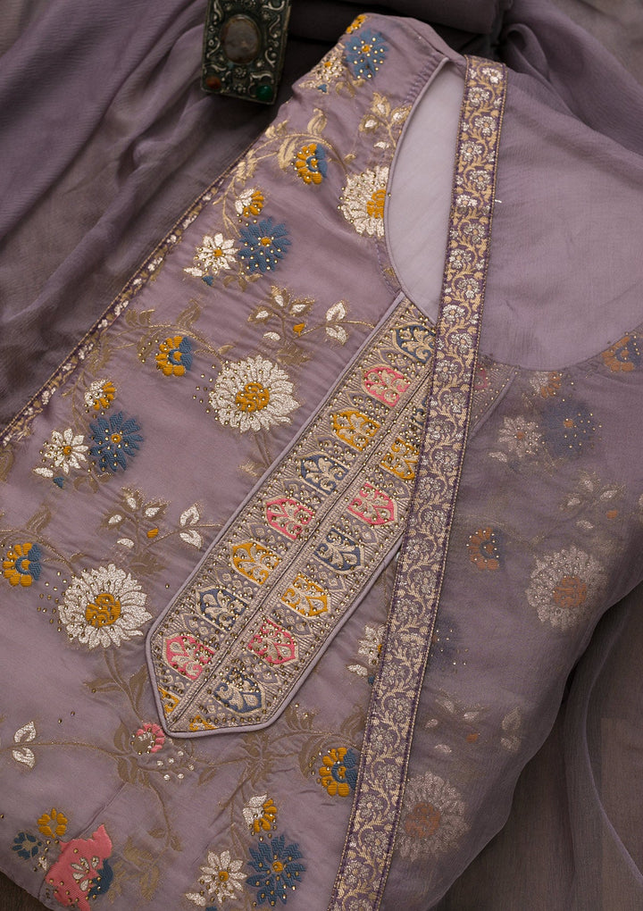Lavender Tissue Swarovski Unstitched Salwar Suit-koskii
