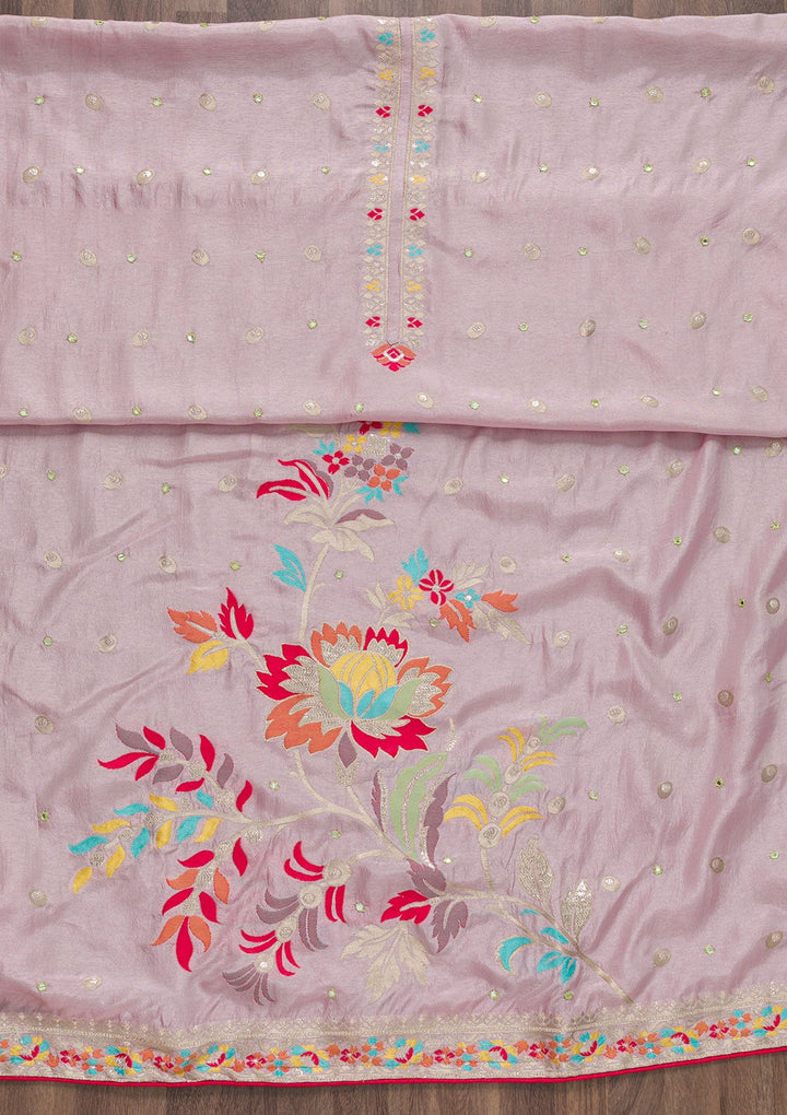 Lavender Threadwork Cotton Unstitched Salwar Suit-Koskii