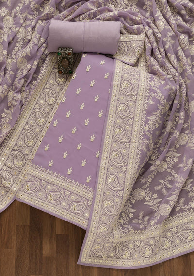 Lavender Threadwork Georgette Unstitched Salwar Suit-Koskii