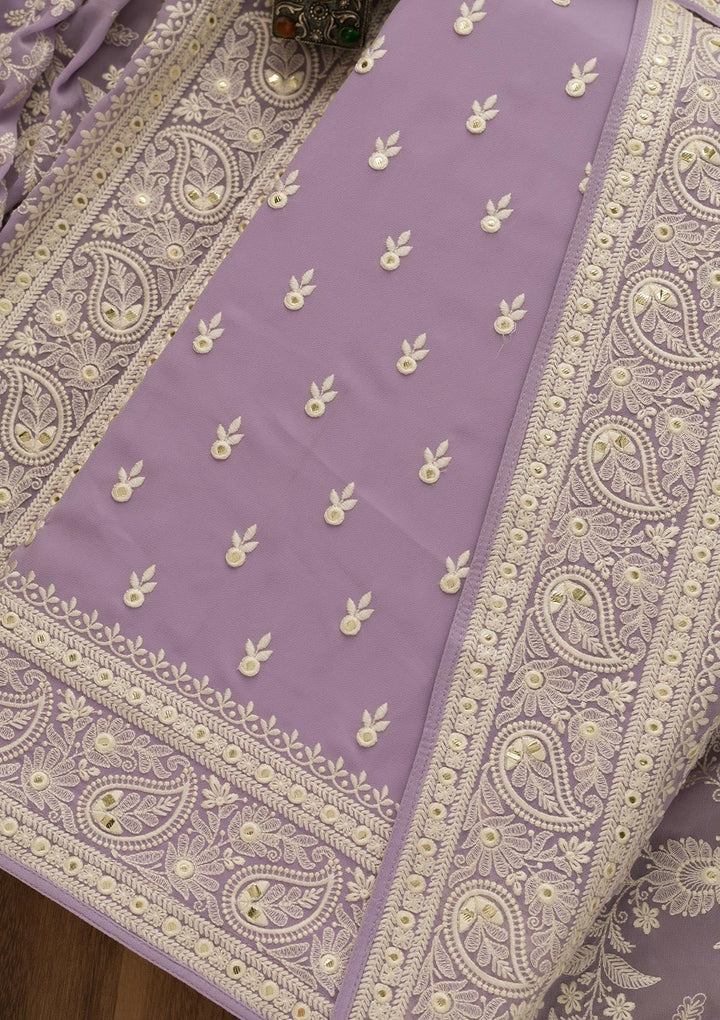Lavender Threadwork Georgette Unstitched Salwar Suit-Koskii