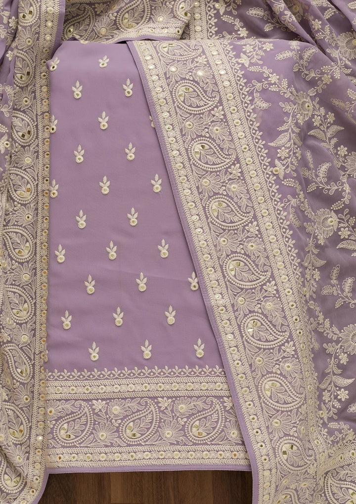 Lavender Threadwork Georgette Unstitched Salwar Suit-Koskii