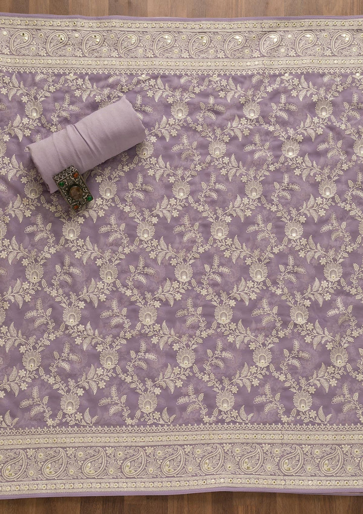 Lavender Threadwork Georgette Unstitched Salwar Suit-Koskii