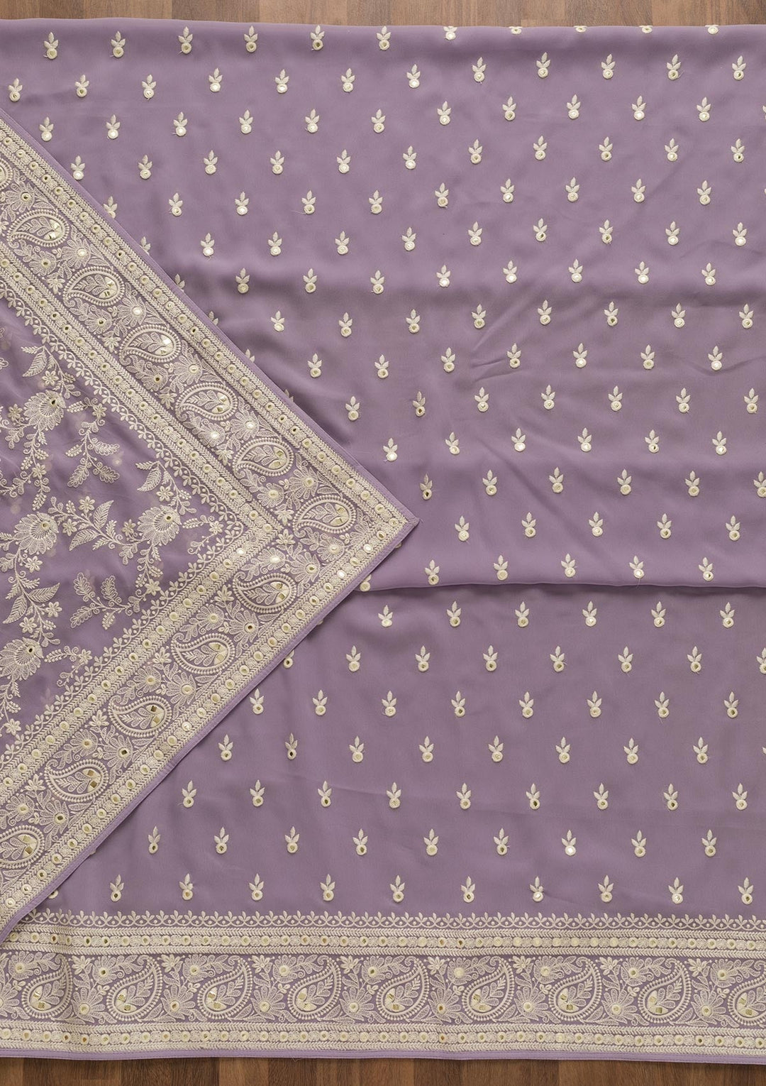 Lavender Threadwork Georgette Unstitched Salwar Suit-Koskii