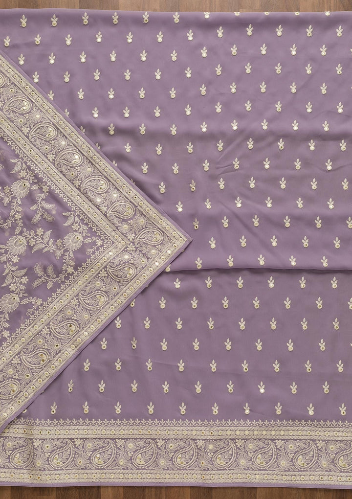 Lavender Threadwork Georgette Unstitched Salwar Suit-Koskii