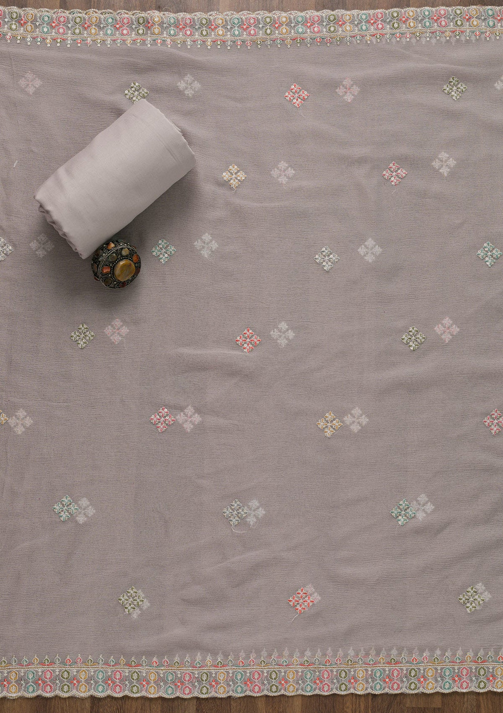 Lavender Threadwork Georgette Unstitched Salwar Suit-Koskii