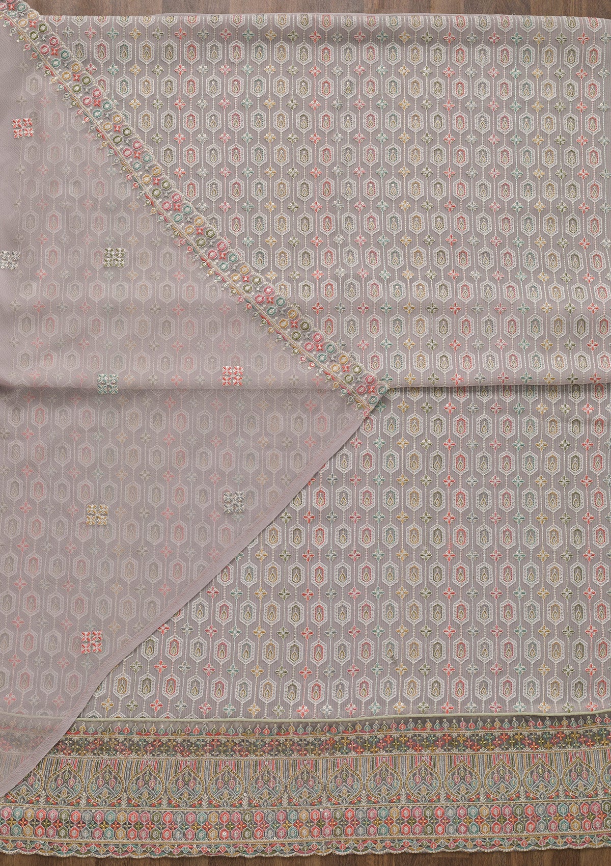 Lavender Threadwork Georgette Unstitched Salwar Suit-Koskii