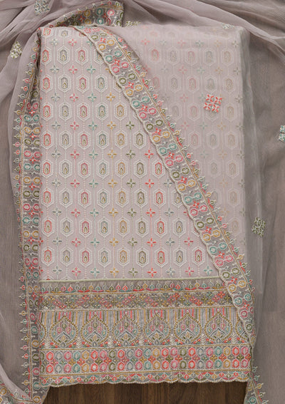 Lavender Threadwork Georgette Unstitched Salwar Suit-Koskii