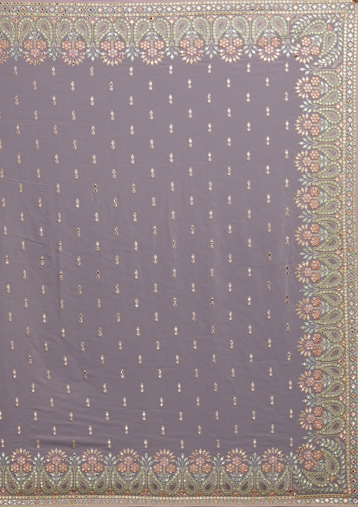 Lavender Threadwork Georgette Designer Saree - Koskii
