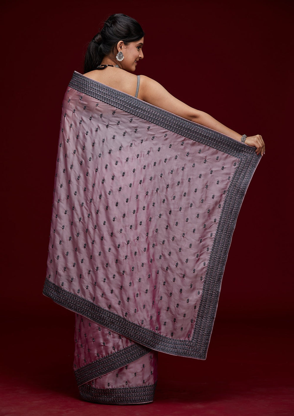 Lavender Threadwork Georgette Saree - Koskii