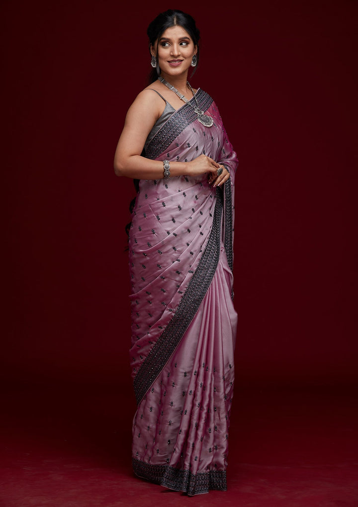 Lavender Threadwork Georgette Saree - Koskii