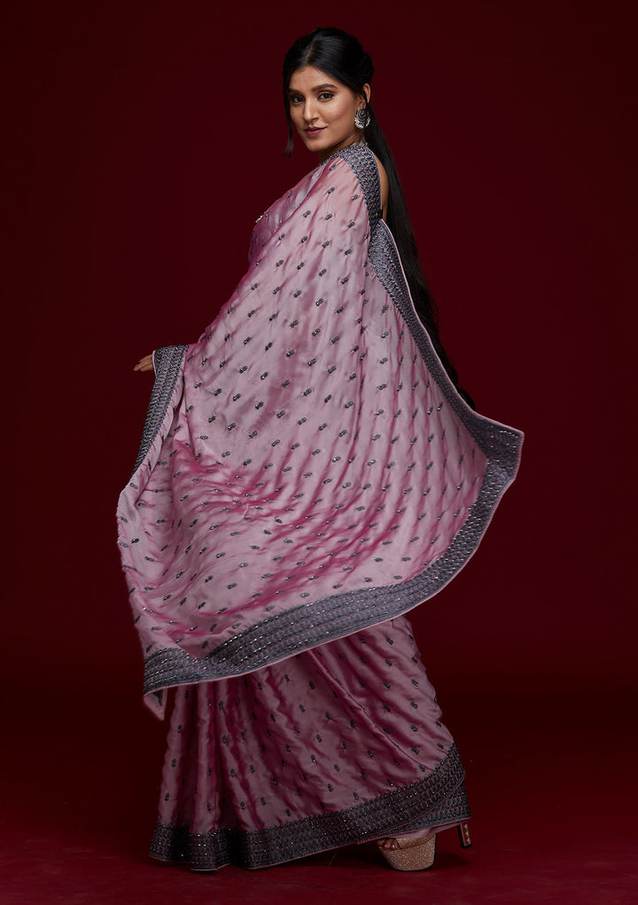 Lavender Threadwork Georgette Saree - Koskii
