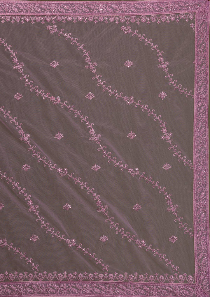 Lavender Threadwork Net Semi Stitched Lehenga-Koskii