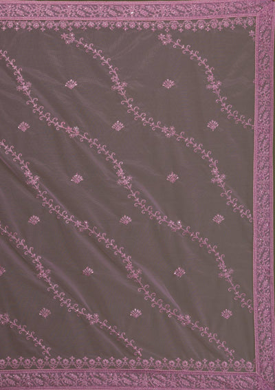 Lavender Threadwork Net Semi Stitched Lehenga-Koskii