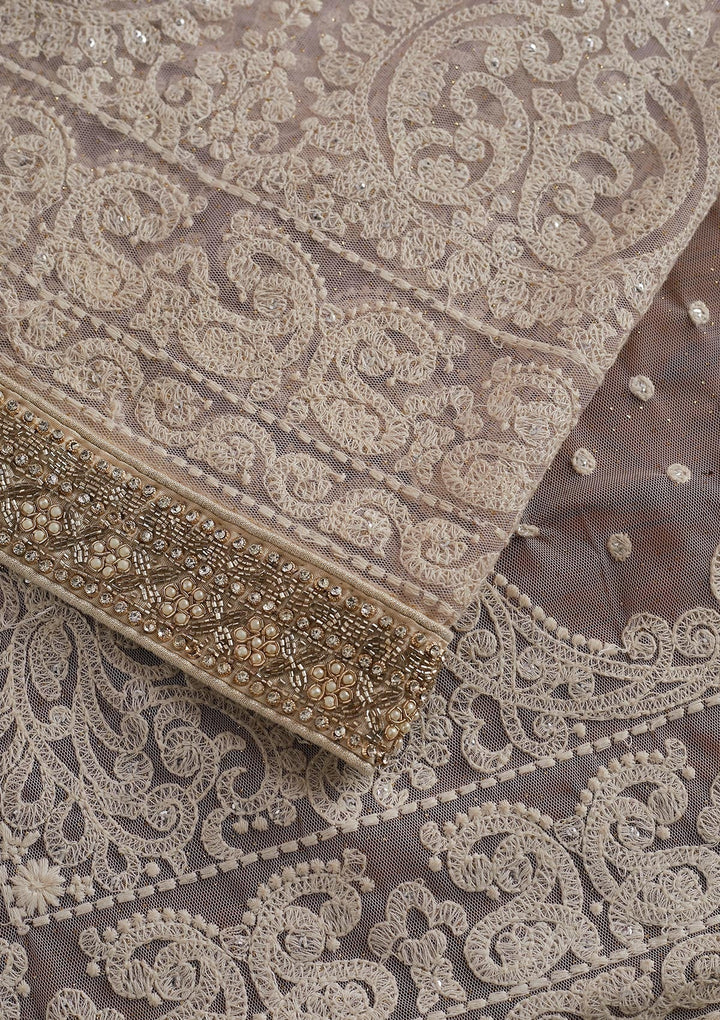 Lavender Threadwork Net Designer Saree - koskii