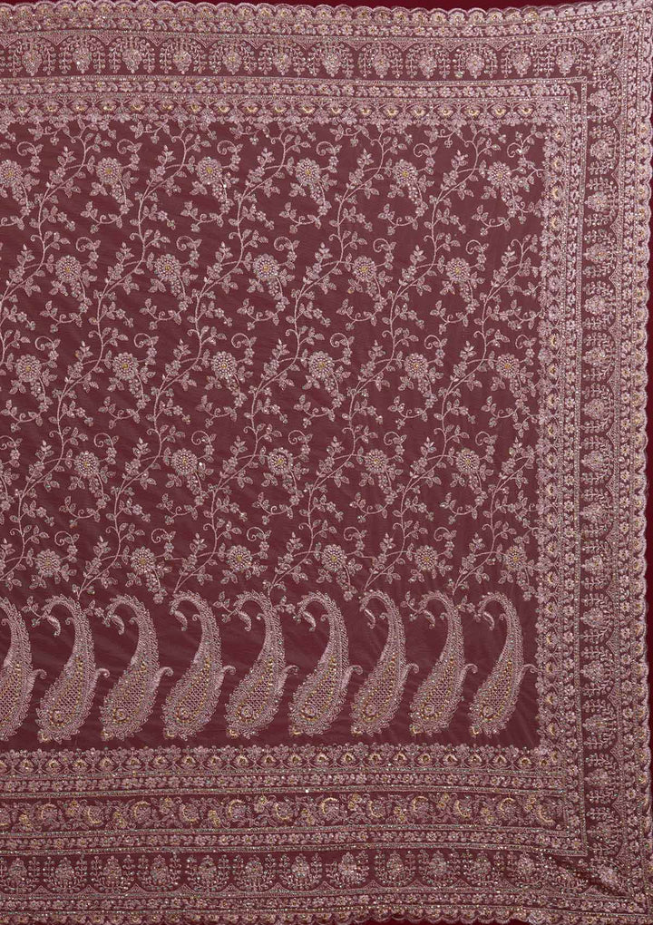 Lavender Threadwork Net Designer Saree - Koskii