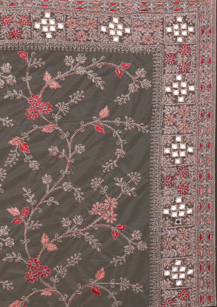 Lavender Threadwork Net Designer Saree - Koskii