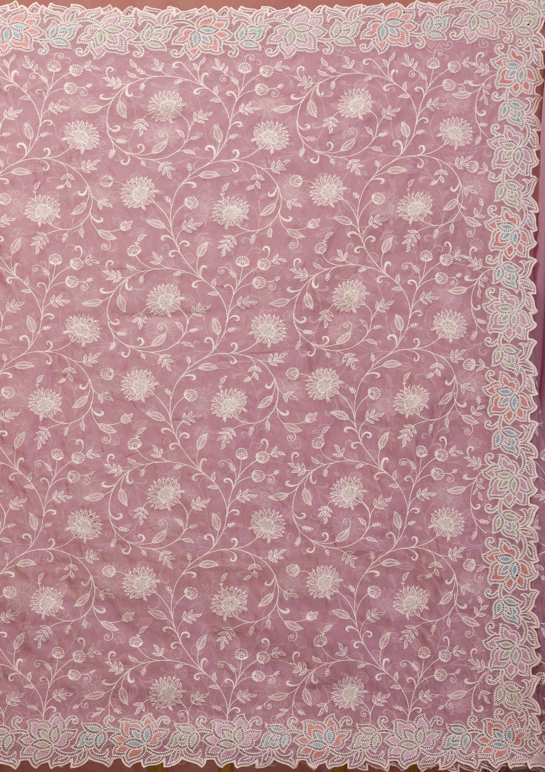 Lavender Threadwork Organza Saree-Koskii