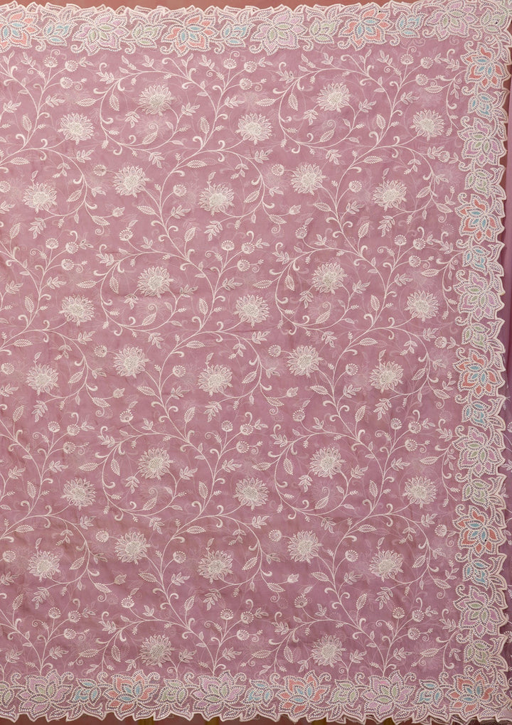 Lavender Threadwork Organza Saree-Koskii