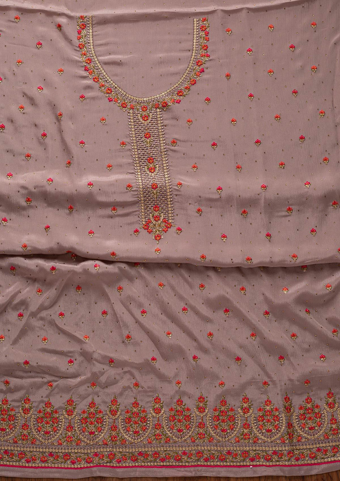 Lavender Threadwork Semi Crepe Designer Unstitched Salwar Suit - koskii
